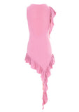 Rochie Scurta Din Lycra Cu Volane Asimetrice