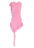 Rochie Scurta Din Lycra Cu Volane Asimetrice