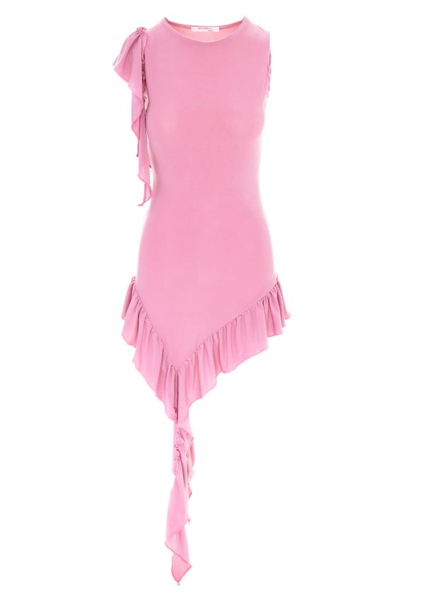 Rochie Scurta Din Lycra Cu Volane Asimetrice
