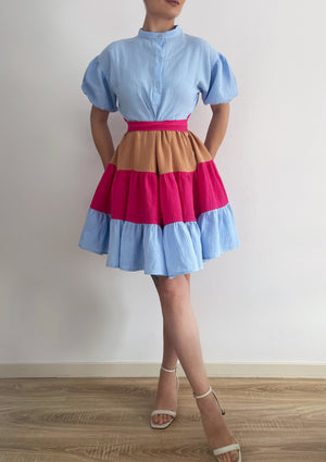 Rochie Din Panza Naturala Curcubeu Bleu