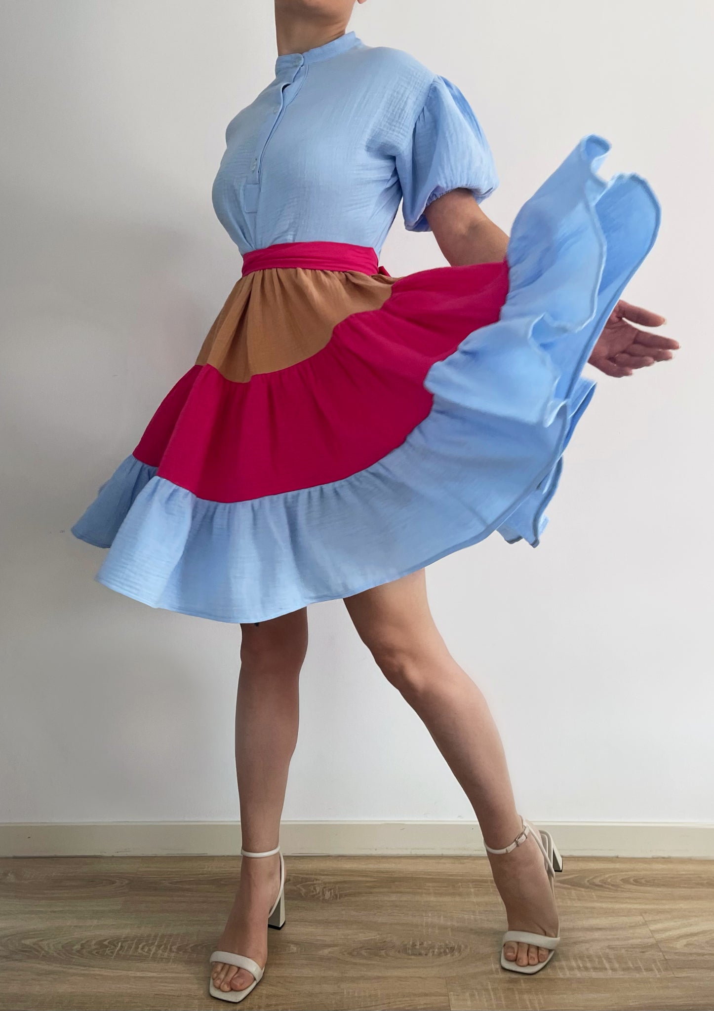 Rochie Din Panza Naturala Curcubeu Bleu