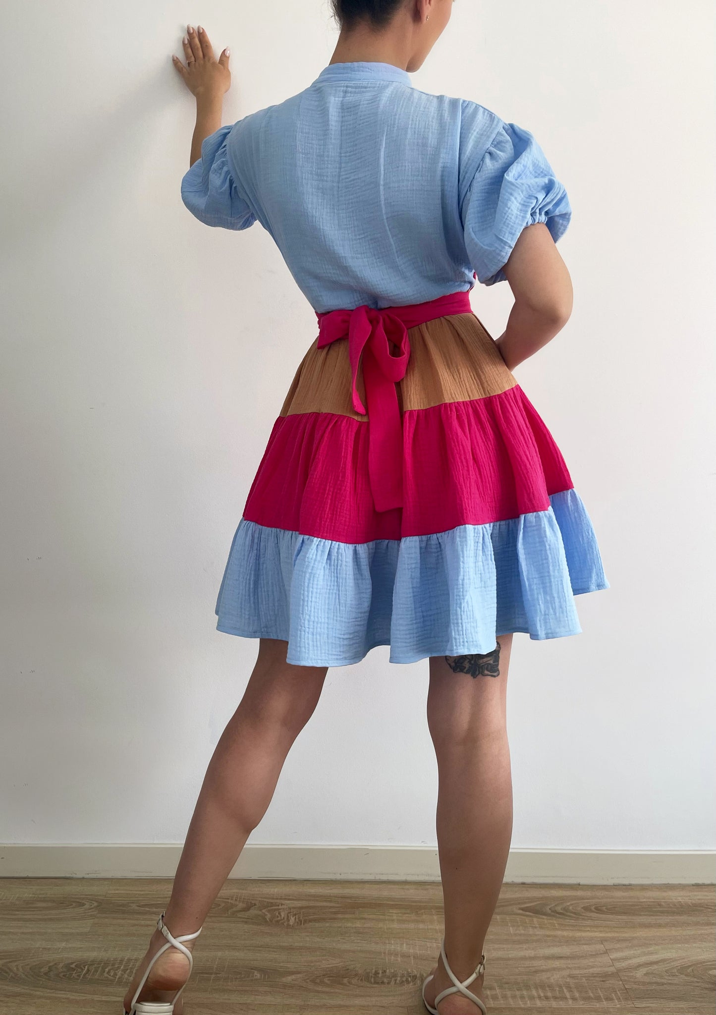 Rochie Din Panza Naturala Curcubeu Bleu