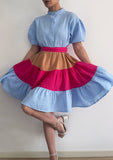 Rochie Din Panza Naturala Curcubeu Bleu