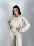 Compleu Oversize Cu Guler Lasat Knitwear Beige