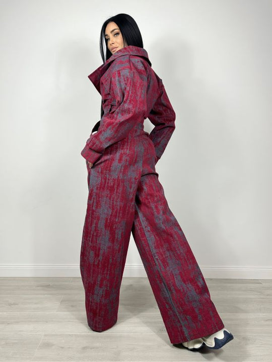 Compleu Jacheta Si Pantaloni Denim Red