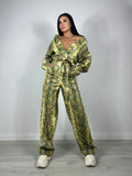 Compleu Jacheta Si Pantaloni Din Piele Ecologica Snake Verde