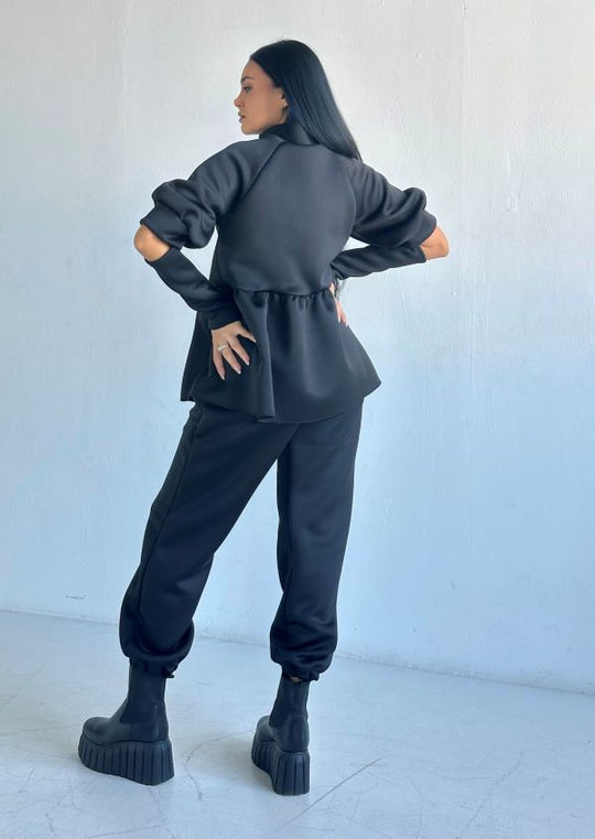 Costum Jacheta Oversize Si Pantaloni Lejeri Distinctiv All Black