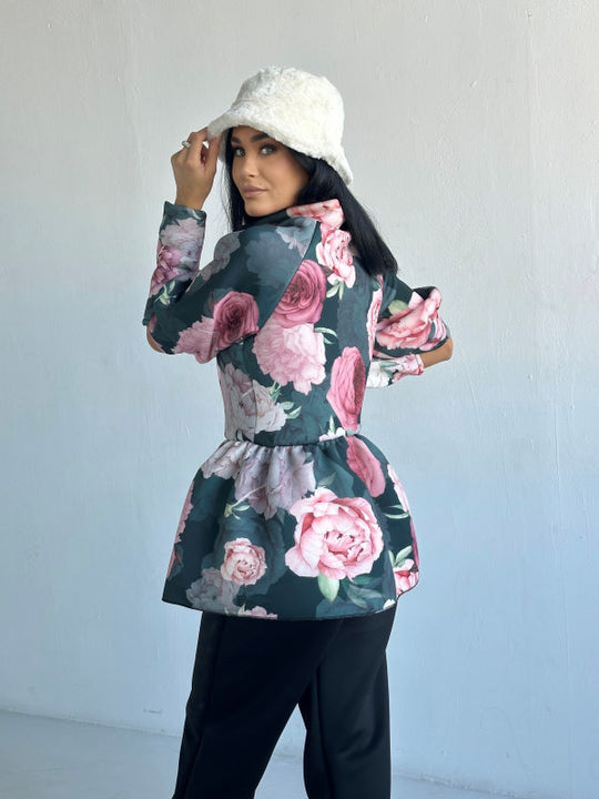 Costum Jacheta Oversize Si Pantaloni Lejeri Distinctiv Floral Print