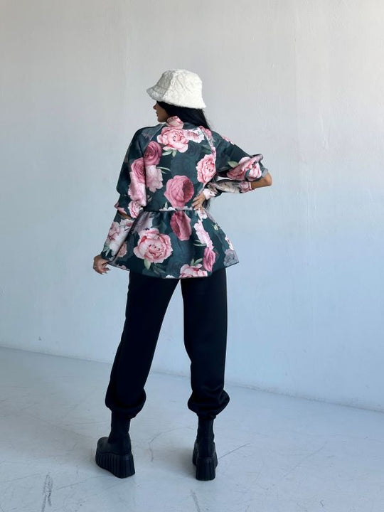 Costum Jacheta Oversize Si Pantaloni Lejeri Distinctiv Floral Print