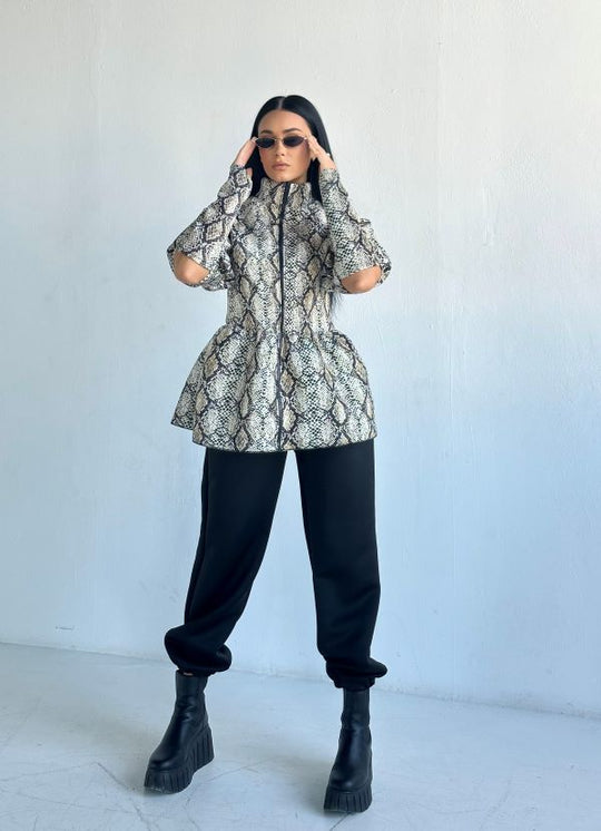 Costum Jacheta Oversize Si Pantaloni Lejeri Distinctiv Snake Print