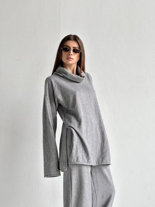 Compleu Oversize Cu Guler Inalt Knitwear Gri