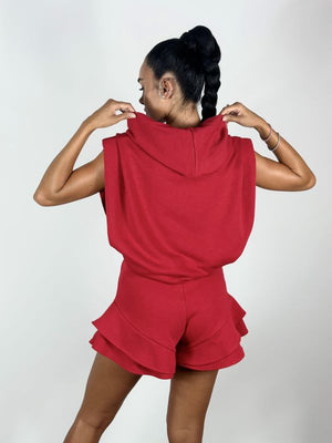 Compleu Hoodie Short Rosu