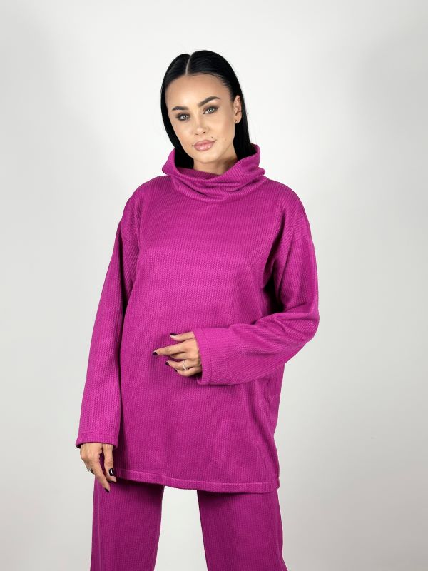 Compleu Oversize Cu Guler Inalt Knitwear Fuchsia