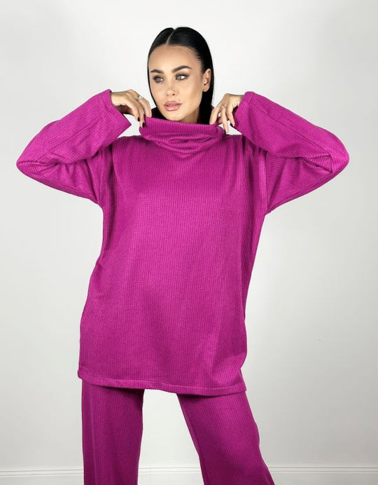 Compleu Oversize Cu Guler Inalt Knitwear Fuchsia