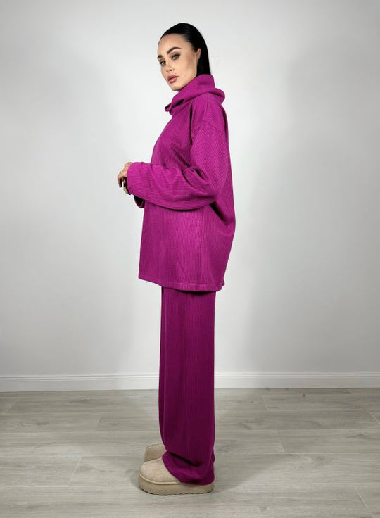 Compleu Oversize Cu Guler Inalt Knitwear Fuchsia