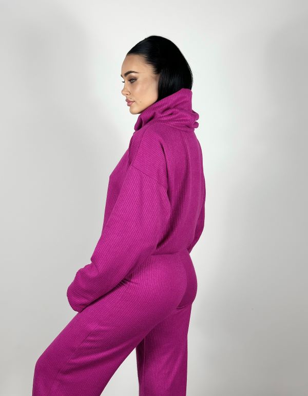 Compleu Oversize Cu Guler Inalt Knitwear Fuchsia