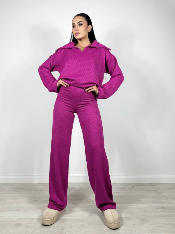 Compleu Oversize Cu Guler Lasat Knitwear Fuchsia