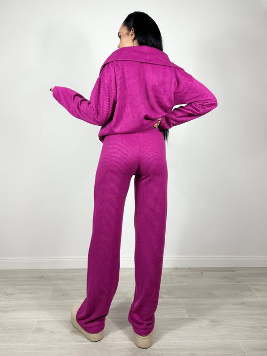 Compleu Oversize Cu Guler Lasat Knitwear Fuchsia