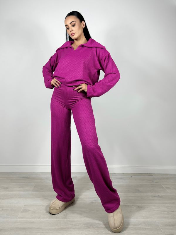 Compleu Oversize Cu Guler Lasat Knitwear Fuchsia