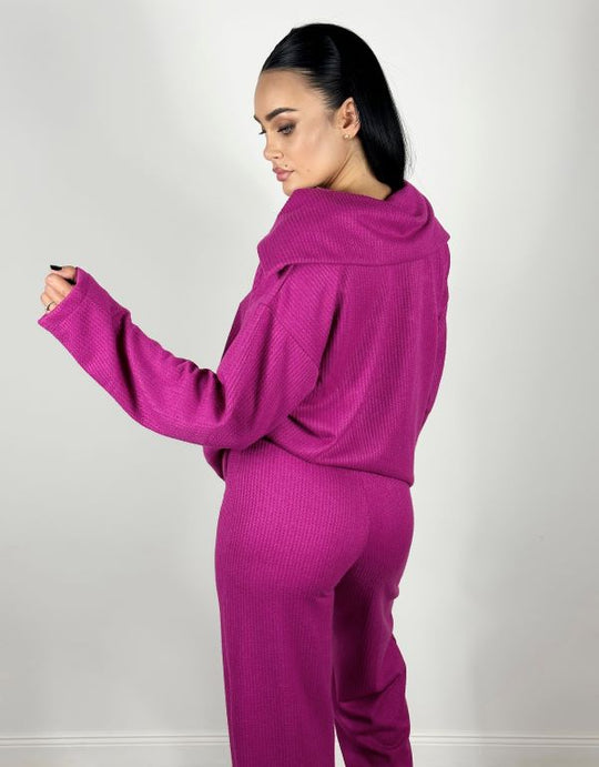 Compleu Oversize Cu Guler Lasat Knitwear Fuchsia