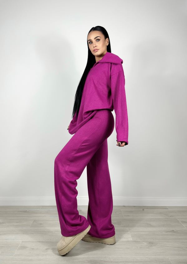 Compleu Oversize Cu Guler Lasat Knitwear Fuchsia