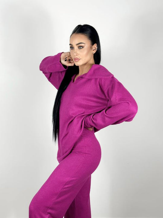 Compleu Oversize Cu Guler Lasat Knitwear Fuchsia