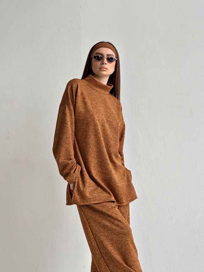 Compleu Din Tricot Cu Banderola Brown Vibes