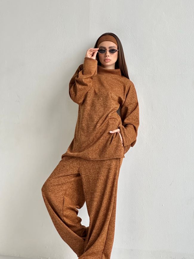 Compleu Din Tricot Cu Banderola Brown Vibes