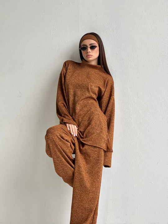 Compleu Din Tricot Cu Banderola Brown Vibes