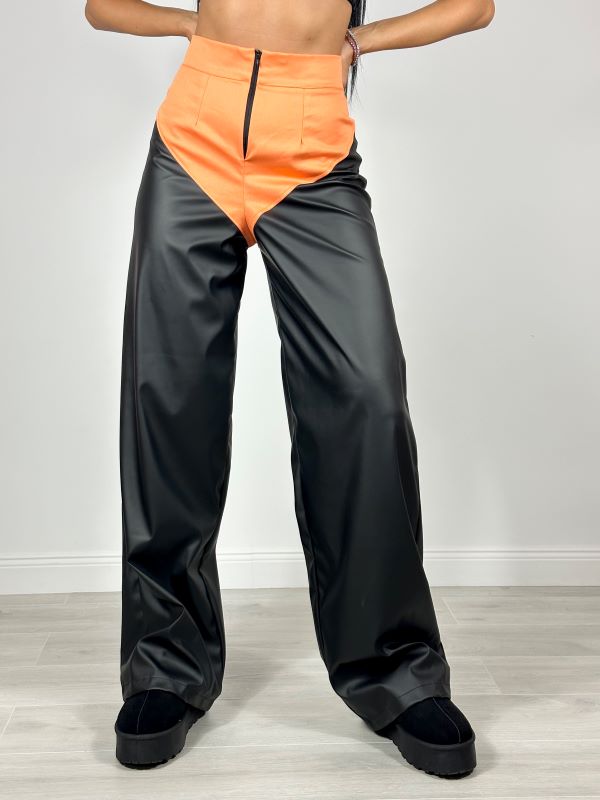 Pantaloni Largi Din Piele Eco Funky Cut Orange