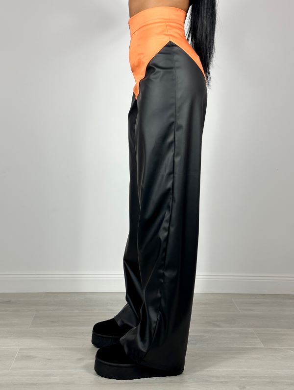 Pantaloni Largi Din Piele Eco Funky Cut Orange