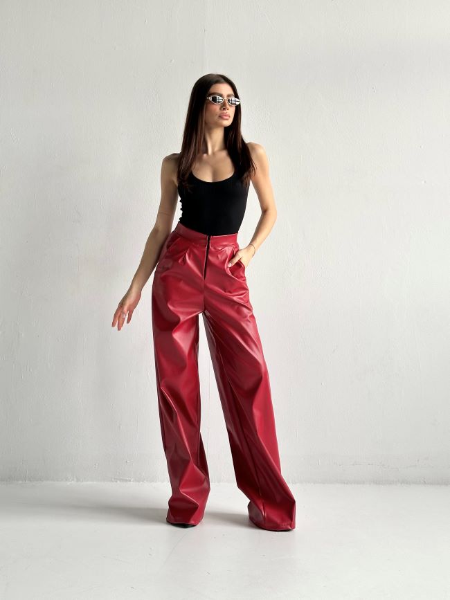 Pantaloni Largi Din Piele Ecologica Red