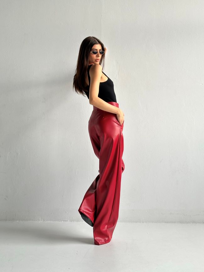 Pantaloni Largi Din Piele Ecologica Red