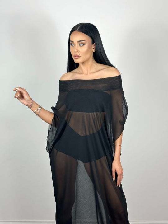 Rochie Lunga Oversize Din Tulle Negru (cu bustiera si pantaloni)