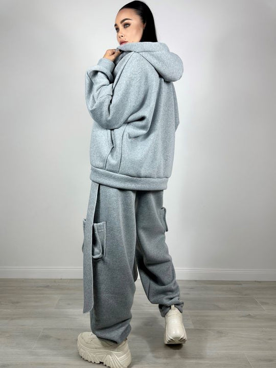 Trening Bluza Oversize Cu Gluga Si Pantaloni Dope Fluffy