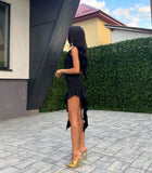 Rochie Scurta din Lycra Cu Volane Neagra