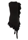 Rochie Scurta din Lycra Cu Volane Neagra