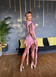 Rochie Scurta Din Lycra Cu Volane Asimetrice