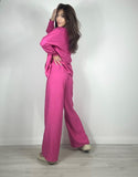 Compleu Camasa si Pantaloni Lungi Casual Pink