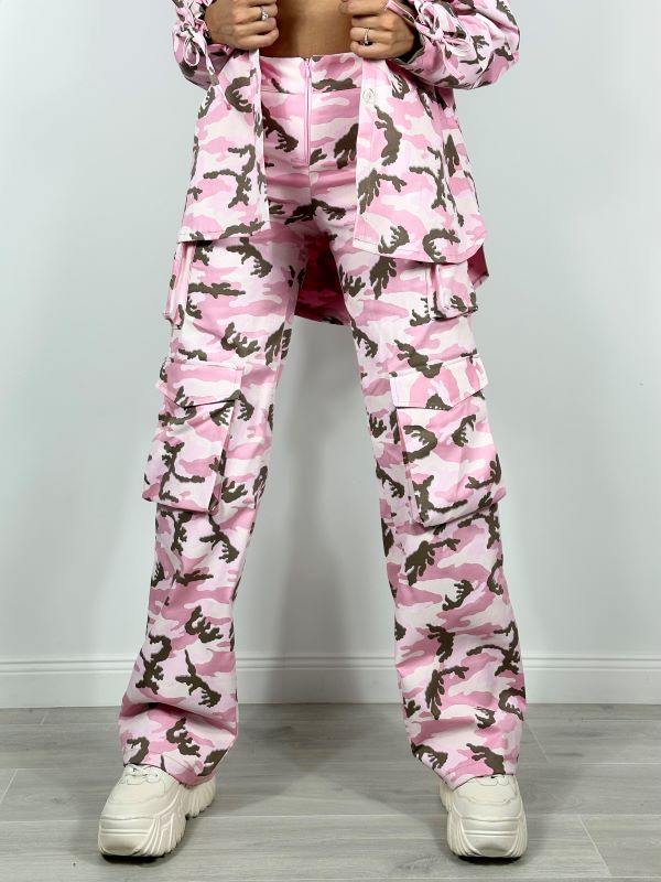 Compleu Camasa Oversize si Pantaloni Cargo Army Pink