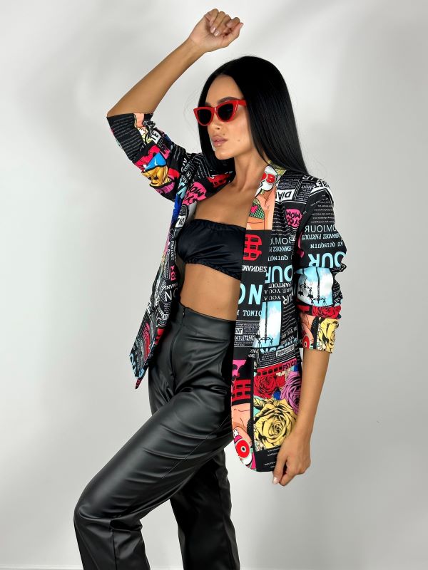 Sacou Negru cu Imprimeu Colorat Cool Girl