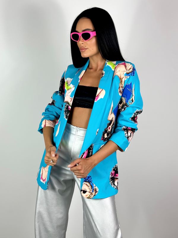 Sacou Bleu cu Imprimeu Colorat Cool Girl