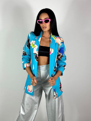 Sacou Bleu cu Imprimeu Colorat Cool Girl