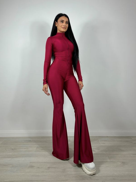 Salopeta Overall Evazata Din Licra Burgundy