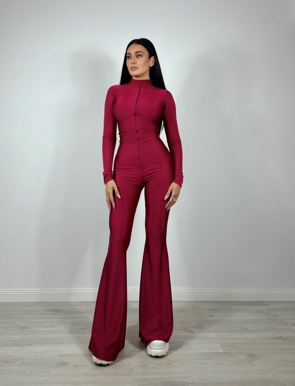 Salopeta Overall Evazata Din Licra Burgundy