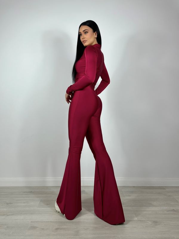 Salopeta Overall Evazata Din Licra Burgundy