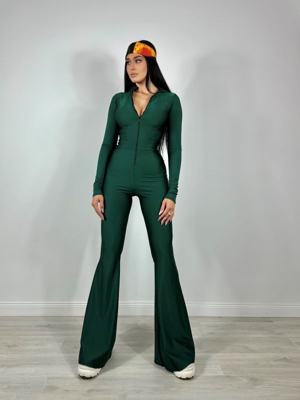 Salopeta Overall Evazata Din Licra Green Dark