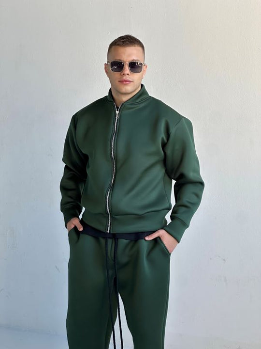 Set Jacheta Si Pantaloni Lejeri Casual Verde Inchis