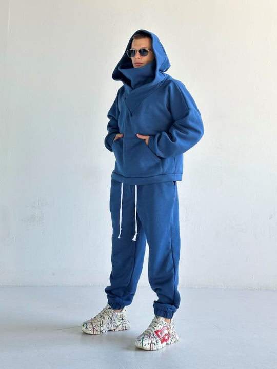 Trening Oversized Cu Gluga Si Guler Amplu SHADOW Albastru