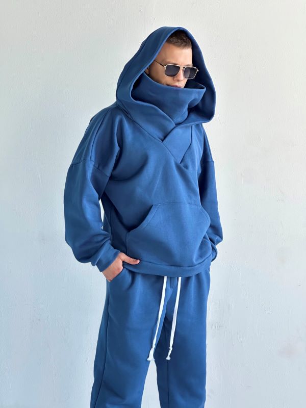 Trening Oversized Cu Gluga Si Guler Amplu SHADOW Albastru